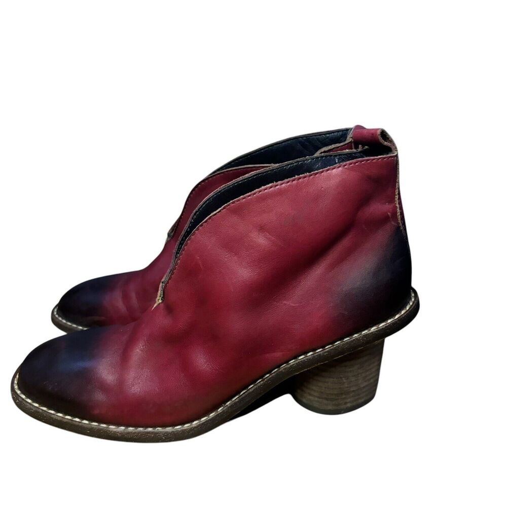 Celine Burgundy Block Heel V neck Boots 37 - Picture 5 of 11